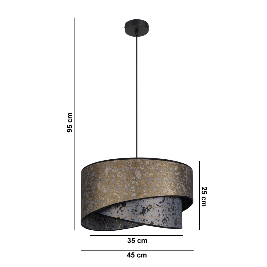 Ljuskrona med upphängningsrem  REZO 1xE27/60W/230V grå/gyllene 