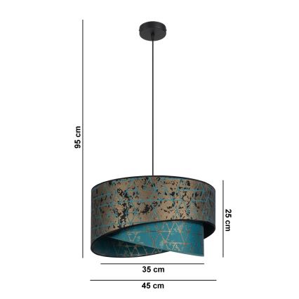 Ljuskrona med upphängningsrem  REZO 1xE27/60W/230V turkos /gyllene