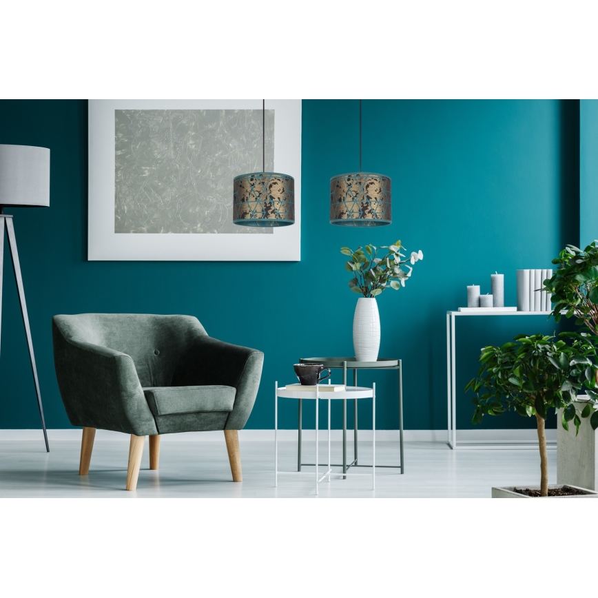 Ljuskrona med upphängningsrem  REZO 2xE27/60W/230V gyllene /turkos 