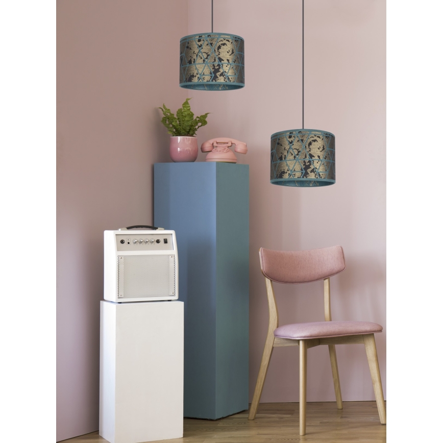 Ljuskrona med upphängningsrem  REZO 2xE27/60W/230V gyllene /turkos 