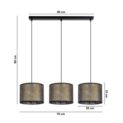 Ljuskrona med upphängningsrem  REZO 3xE27/60W/230V gyllene 