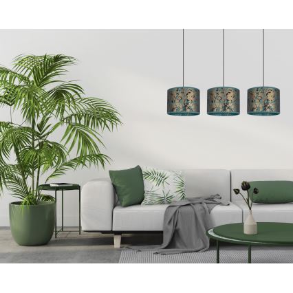 Ljuskrona med upphängningsrem  REZO 3xE27/60W/230V gyllene /turkos 