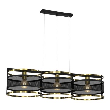 Ljuskrona med upphängningsrem RIM 3xE27/60W/230V svart/gyllene