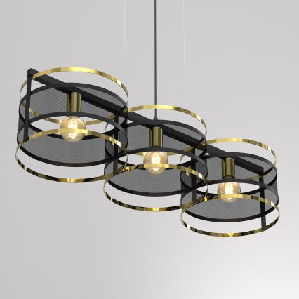 Ljuskrona med upphängningsrem RIM 3xE27/60W/230V svart/gyllene