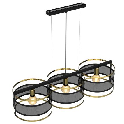Ljuskrona med upphängningsrem RIM 3xE27/60W/230V svart/gyllene