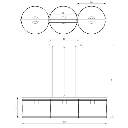 Ljuskrona med upphängningsrem RIM 3xE27/60W/230V svart/gyllene