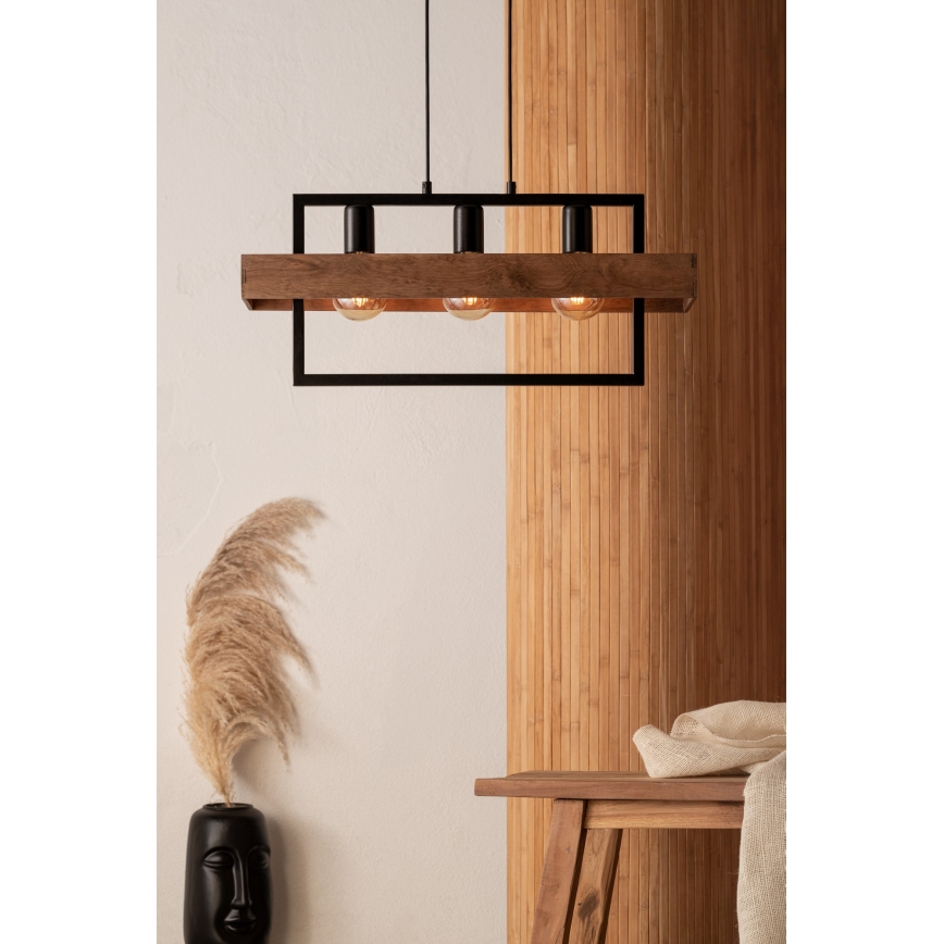Ljusskrona med upphängningsrem  ROBIN 3xE27/60W/230V trä 