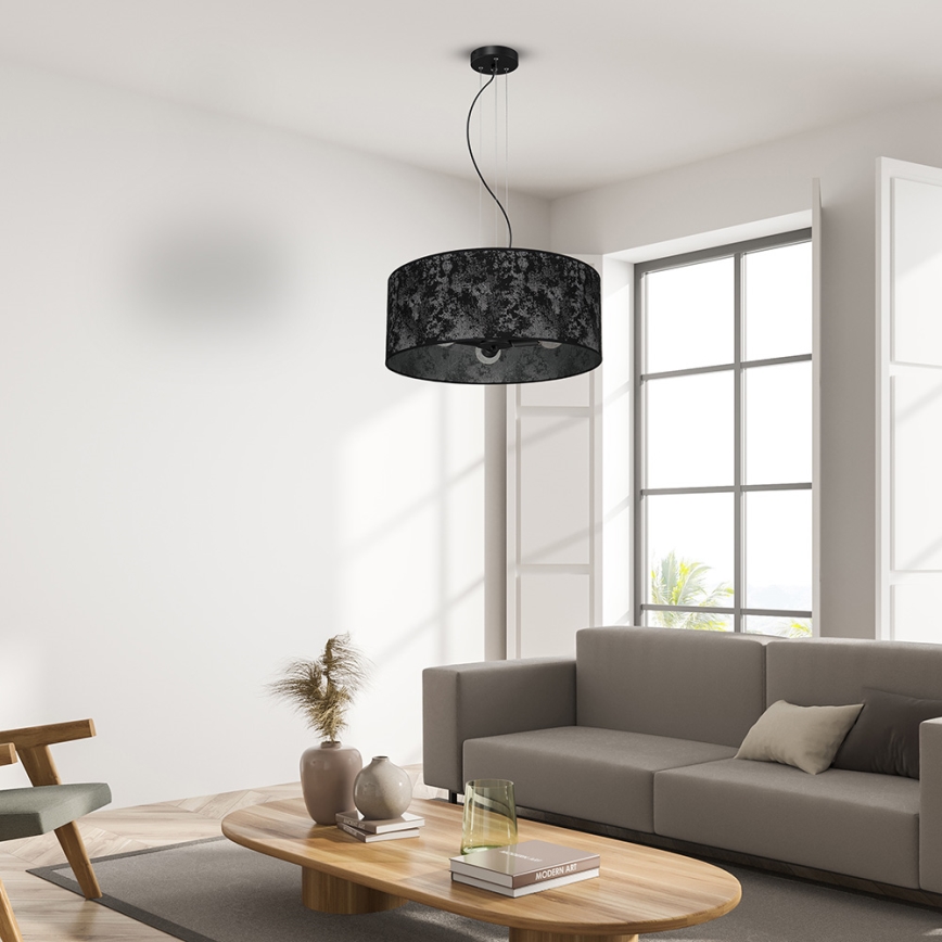 Ljusskrona med upphängningsrem  SATINO 3xE27/60W/230V svart /grå