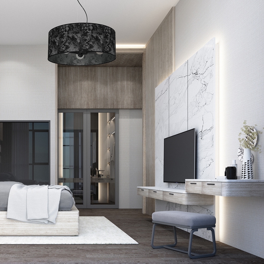 Ljusskrona med upphängningsrem  SATINO 3xE27/60W/230V svart /grå
