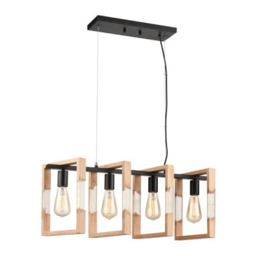 Ljuskrona med upphängningsrem SERIES 4xE27/11W/230V trä/svart