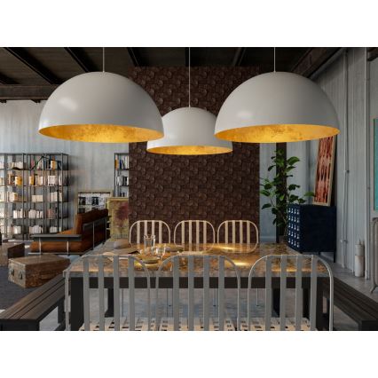 Ljuskrona med upphängningsrem SFERA 1xE27/60W/230V diameter 35 cm grå/guld