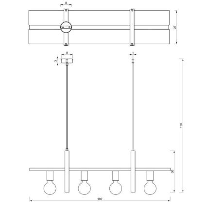 Ljuskrona med upphängningsrem SHELF 4xE27/60W/230V