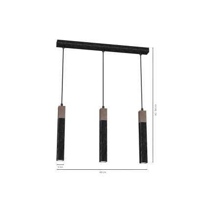 Ljusskrona med upphängningsrem  SOLO 3xGU10/MR11/40W/230V svart 