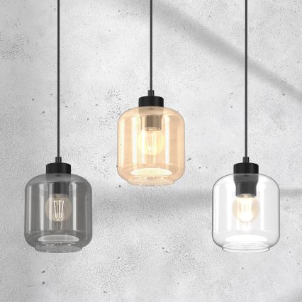 Ljuskrona med upphängningsrem SOMBRA 3xE27/60W/230V grå/beige/genomskinlig