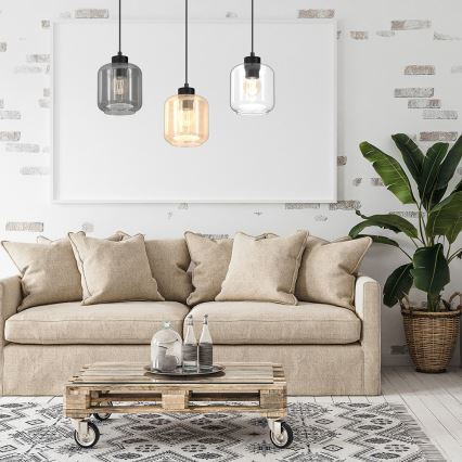 Ljuskrona med upphängningsrem SOMBRA 3xE27/60W/230V grå/beige/genomskinlig