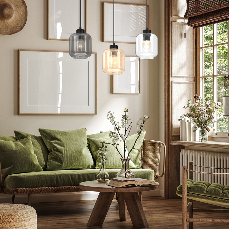 Ljuskrona med upphängningsrem SOMBRA 3xE27/60W/230V grå/beige/genomskinlig