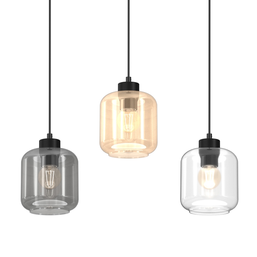 Ljuskrona med upphängningsrem SOMBRA 3xE27/60W/230V grå/beige/genomskinlig