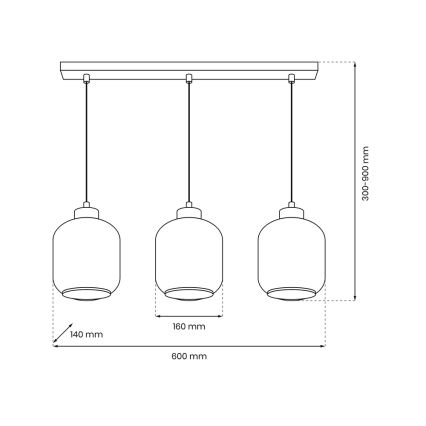 Ljuskrona med upphängningsrem SOMBRA 3xE27/60W/230V grå/beige/genomskinlig