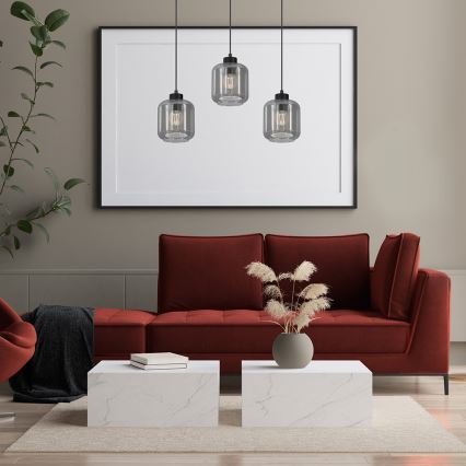 Ljuskrona med upphängningsrem SOMBRA 3xE27/60W/230V grå