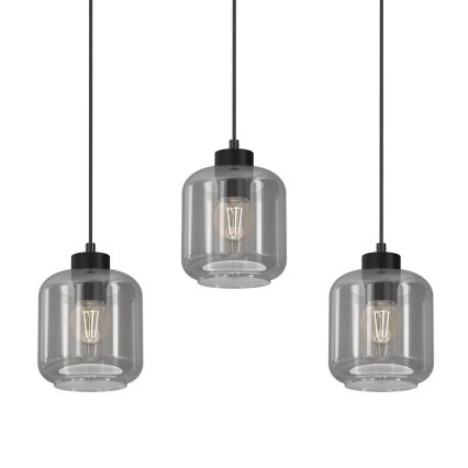 Ljuskrona med upphängningsrem SOMBRA 3xE27/60W/230V grå