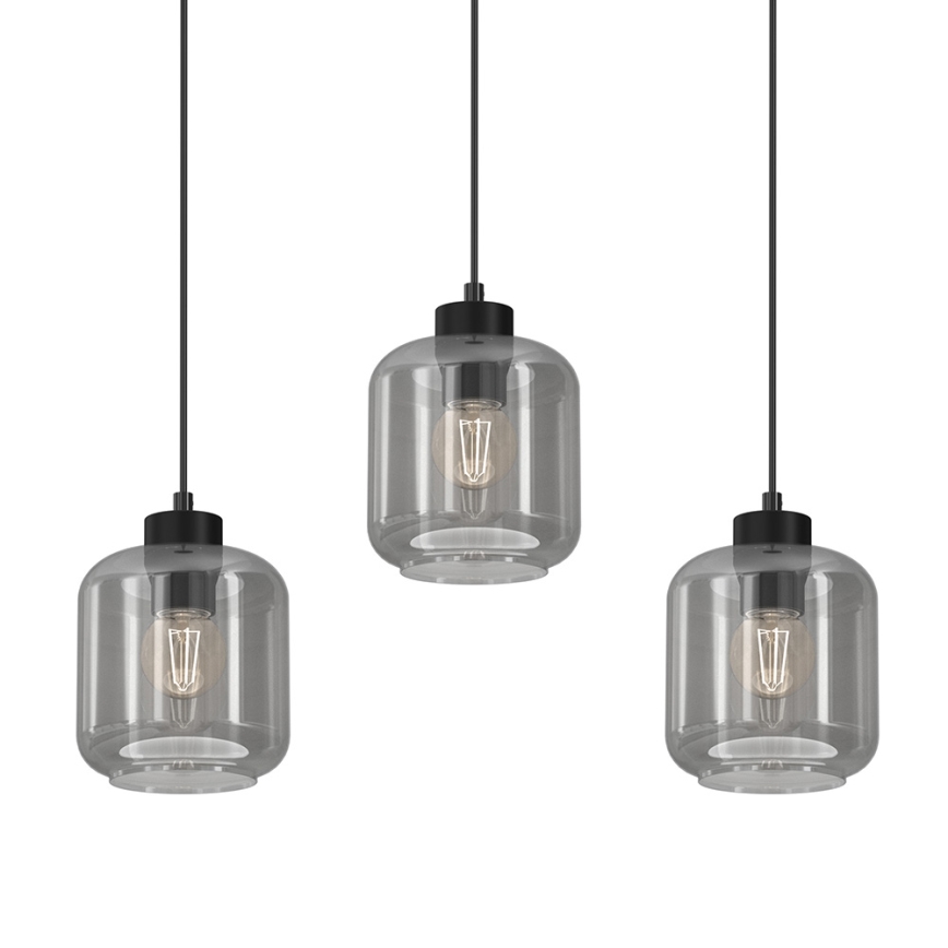 Ljuskrona med upphängningsrem SOMBRA 3xE27/60W/230V grå