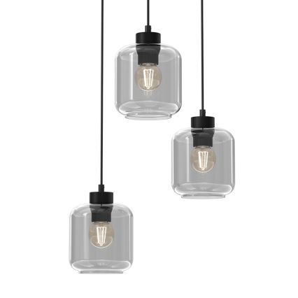 Ljuskrona med upphängningsrem SOMBRA 3xE27/60W/230V grå