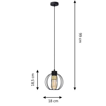 Ljuskrona med upphängningsrem STARLIGHT 1xE27/15W/230V svart/gyllene