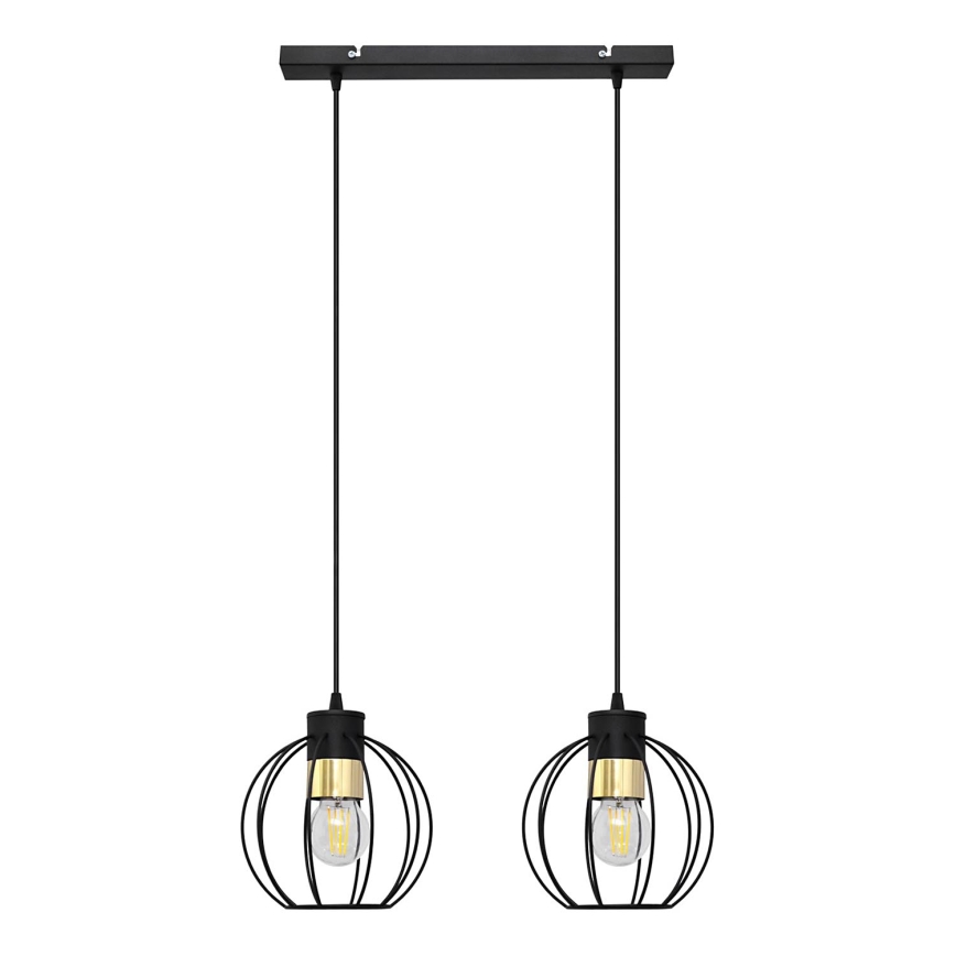 Ljuskrona med upphängningsrem STARLIGHT 2xE27/15W/230V svart/gyllene