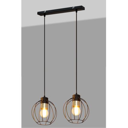 Ljuskrona med upphängningsrem STARLIGHT 2xE27/15W/230V svart/gyllene