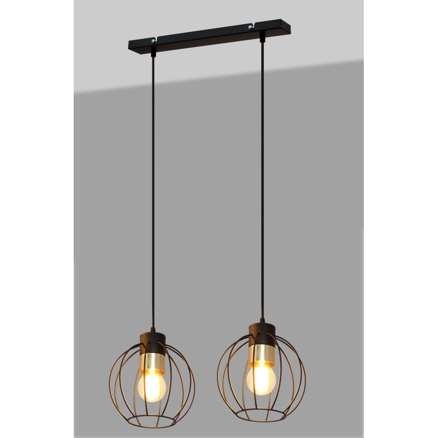 Ljuskrona med upphängningsrem STARLIGHT 2xE27/15W/230V svart/gyllene