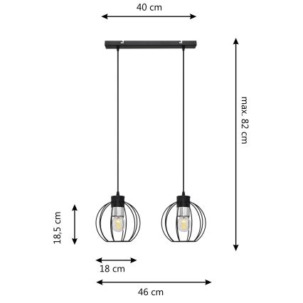 Ljuskrona med upphängningsrem STARLIGHT 2xE27/15W/230V svart/silver