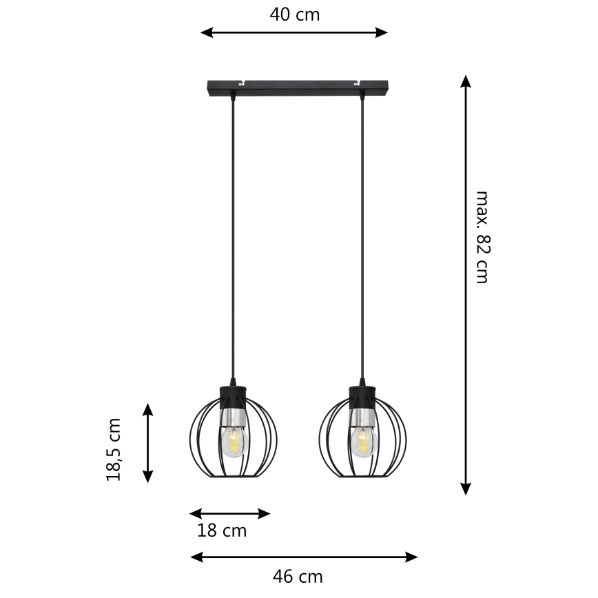 Ljuskrona med upphängningsrem STARLIGHT 2xE27/15W/230V svart/silver