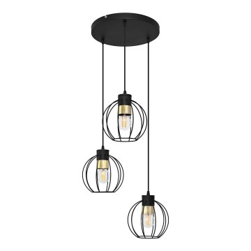 Ljuskrona med upphängningsrem STARLIGHT 3xE27/15W/230V svart/gyllene