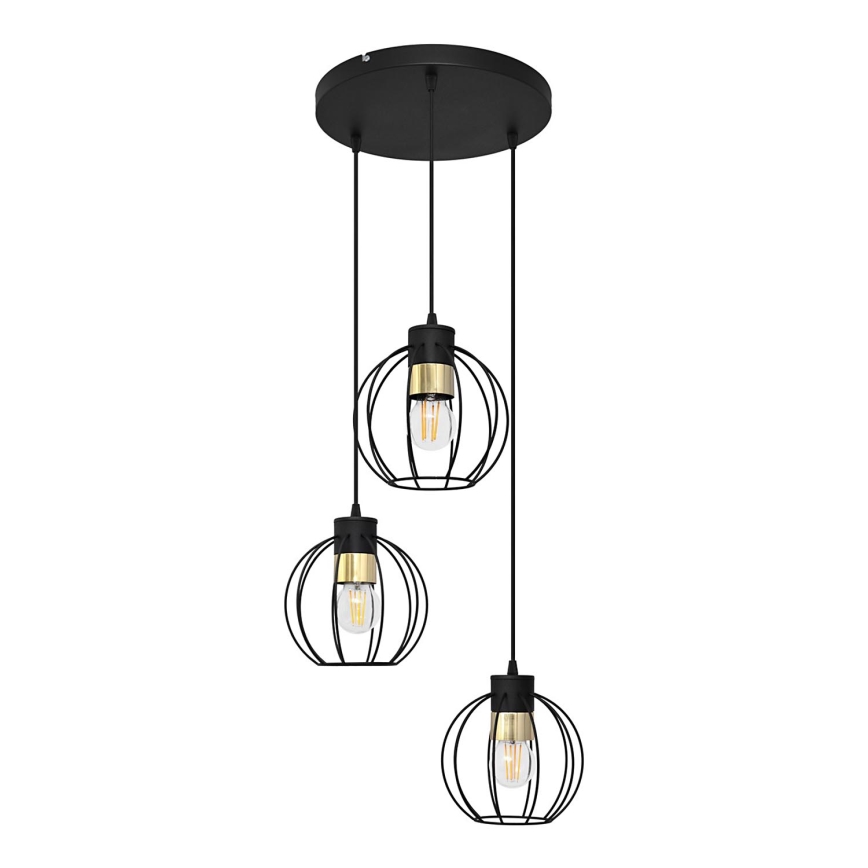 Ljuskrona med upphängningsrem STARLIGHT 3xE27/15W/230V svart/gyllene