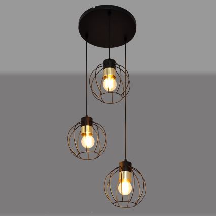 Ljuskrona med upphängningsrem STARLIGHT 3xE27/15W/230V svart/gyllene