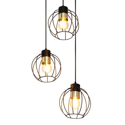Ljuskrona med upphängningsrem STARLIGHT 3xE27/15W/230V svart/gyllene