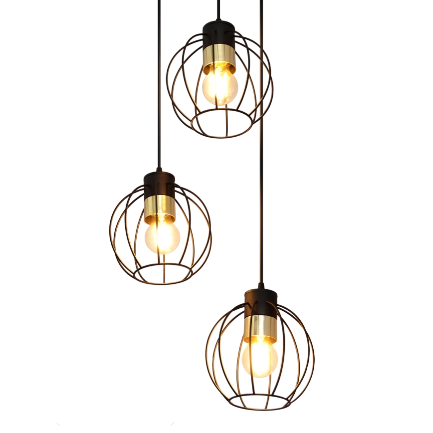 Ljuskrona med upphängningsrem STARLIGHT 3xE27/15W/230V svart/gyllene