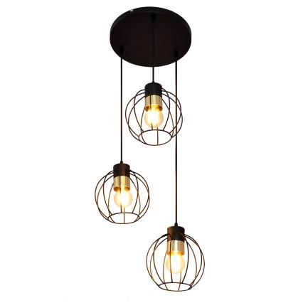 Ljuskrona med upphängningsrem STARLIGHT 3xE27/15W/230V svart/gyllene