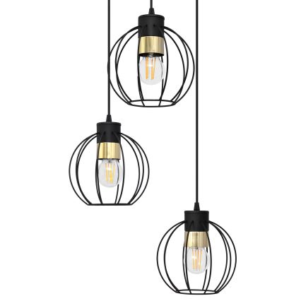 Ljuskrona med upphängningsrem STARLIGHT 3xE27/15W/230V svart/gyllene