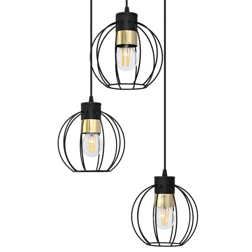 Ljuskrona med upphängningsrem STARLIGHT 3xE27/15W/230V svart/gyllene