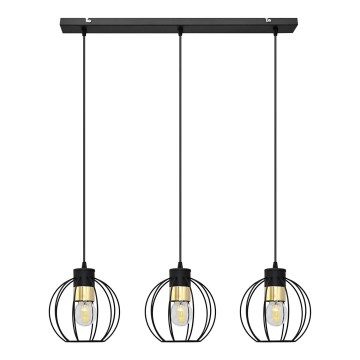 Ljuskrona med upphängningsrem STARLIGHT 3xE27/15W/230V svart/gyllene