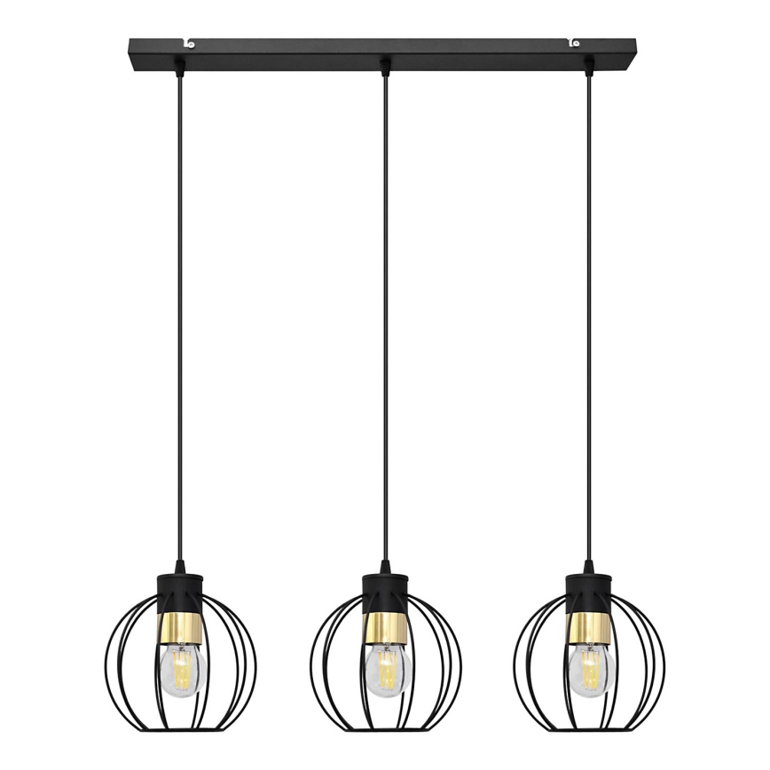 Ljuskrona med upphängningsrem STARLIGHT 3xE27/15W/230V svart/gyllene