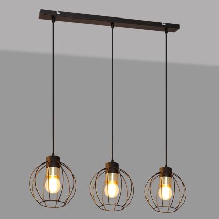 Ljuskrona med upphängningsrem STARLIGHT 3xE27/15W/230V svart/gyllene