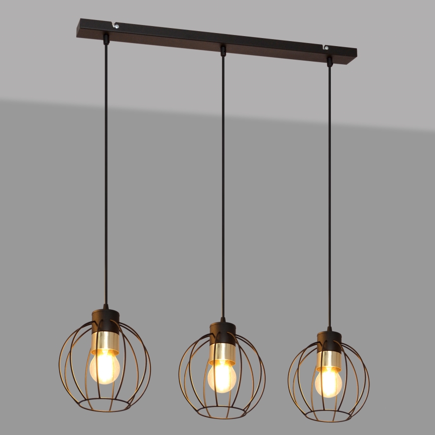 Ljuskrona med upphängningsrem STARLIGHT 3xE27/15W/230V svart/gyllene