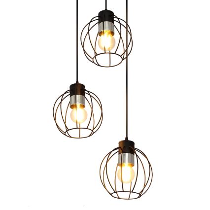 Ljuskrona med upphängningsrem STARLIGHT 3xE27/15W/230V svart/silver