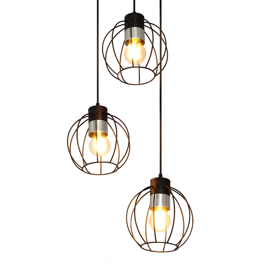 Ljuskrona med upphängningsrem STARLIGHT 3xE27/15W/230V svart/silver