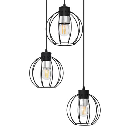Ljuskrona med upphängningsrem STARLIGHT 3xE27/15W/230V svart/silver