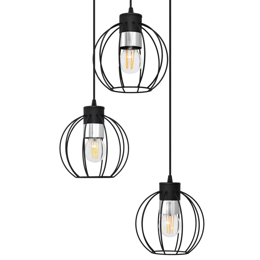 Ljuskrona med upphängningsrem STARLIGHT 3xE27/15W/230V svart/silver