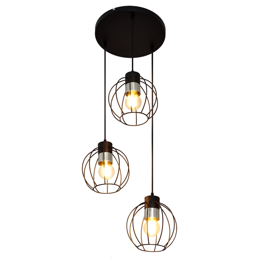 Ljuskrona med upphängningsrem STARLIGHT 3xE27/15W/230V svart/silver