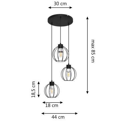 Ljuskrona med upphängningsrem STARLIGHT 3xE27/15W/230V svart/silver